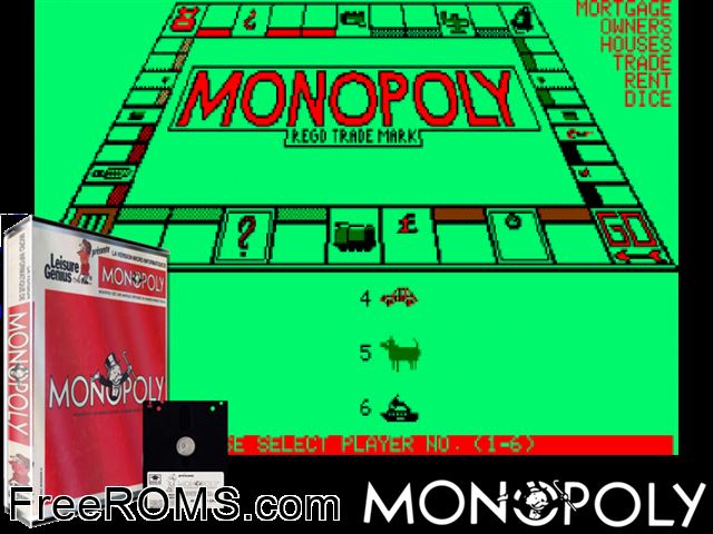 Monopoly (F) (1986) Amstrad CPC game showing 3D box cover and gameplay screenshot