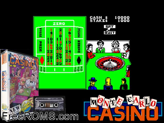 Monte Carlo Casino (UK) (1989) Amstrad CPC game showing 3D box cover and gameplay screenshot