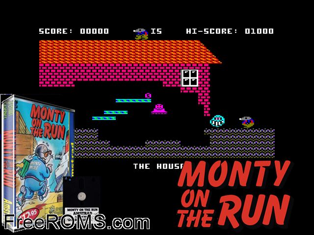 Monty On The Run (UK) (1986) Amstrad CPC game showing 3D box cover and gameplay screenshot