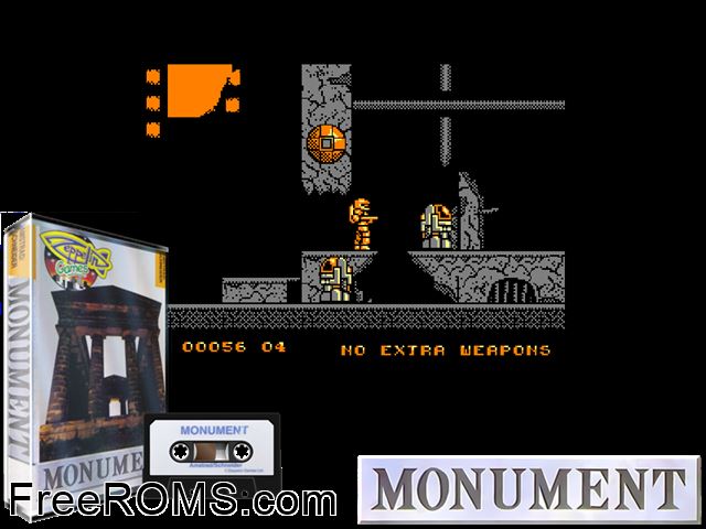Monument (UK) (1991) Amstrad CPC game showing 3D box cover and gameplay screenshot