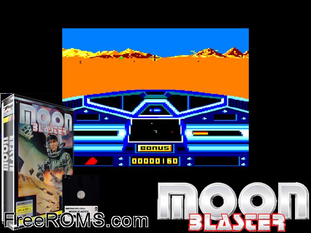 Moon Blaster (UK) (1990) Amstrad CPC game showing 3D box cover and gameplay screenshot