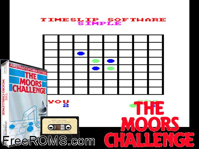 Moors Challenge, The (UK) (1984) Amstrad CPC game showing 3D box cover and gameplay screenshot