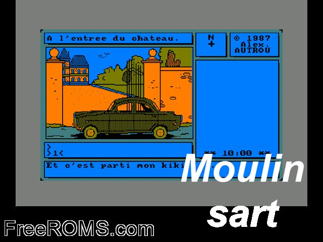 Moulinsart (F) (1987) Amstrad CPC game showing 3D box cover and gameplay screenshot