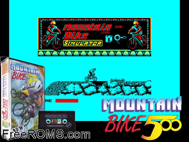 Mountain Bike Simulator (UK) (19xx) Amstrad CPC game showing 3D box cover and gameplay screenshot