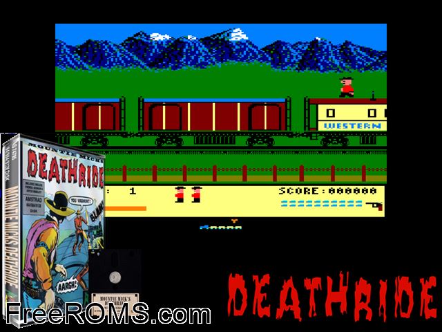 Mountie Mick's Death Ride (UK) (1987) Amstrad CPC game showing 3D box cover and gameplay screenshot