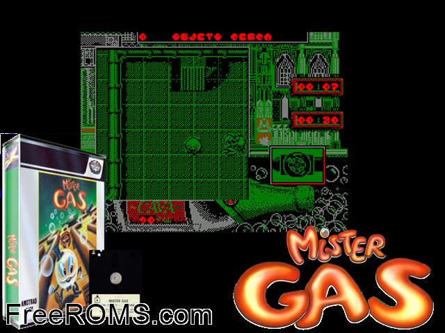 Mr. Gas (s) (1990) Amstrad CPC game showing 3D box cover and gameplay screenshot