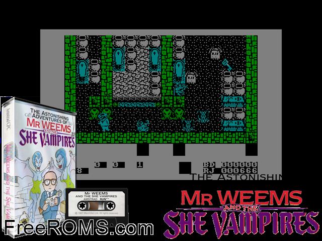 Mr.  Weems and the She Vampires (uk) (1987) Amstrad CPC game showing 3D box cover and gameplay screenshot