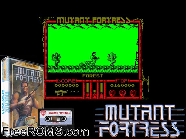 Mutant Fortress (UK) (1989) Amstrad CPC game showing 3D box cover and gameplay screenshot