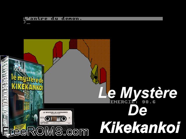 Mystere Du Kikekankoi, Le (F) (1985) Amstrad CPC game showing 3D box cover and gameplay screenshot