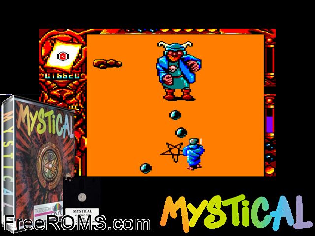 Mystical (F) (1990) Amstrad CPC game showing 3D box cover and gameplay screenshot
