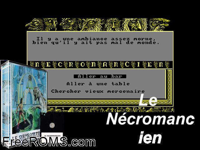 Necromancien, Le (F) (1987) (Disk 2 of 2) Amstrad CPC game showing 3D box cover and gameplay screenshot