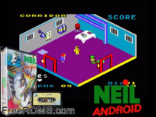 Neil Android (UK) (19xx) Amstrad CPC game showing 3D box cover and gameplay screenshot