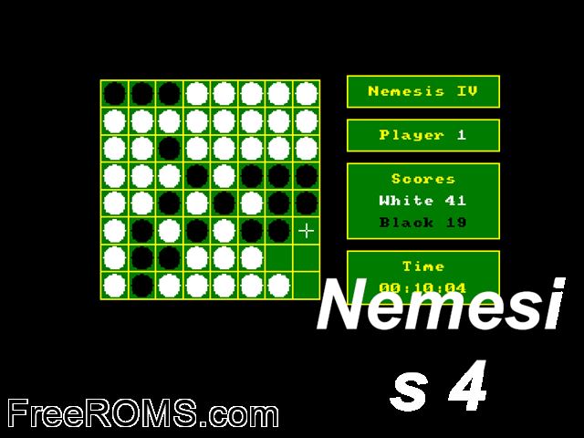 Nemesis IV (UK) (1986) Amstrad CPC game showing 3D box cover and gameplay screenshot