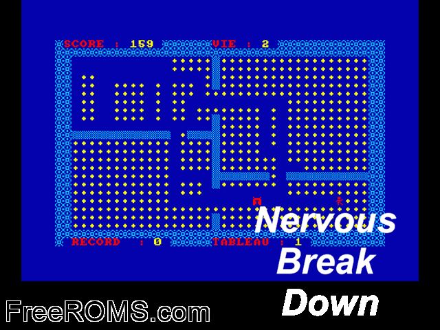 Nervous Breakdown (F) (1985) Amstrad CPC game showing 3D box cover and gameplay screenshot