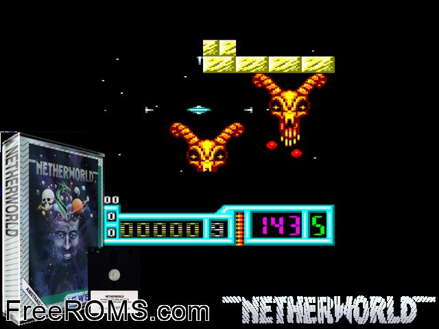 Netherworld (UK) (1988) Amstrad CPC game showing 3D box cover and gameplay screenshot