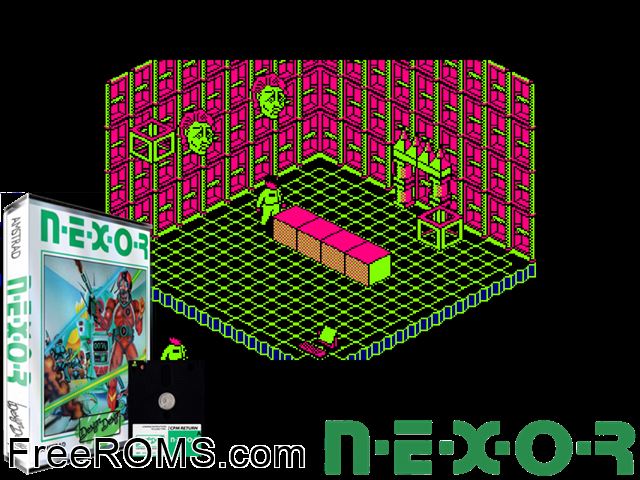 Nexor (UK) (1986) Amstrad CPC game showing 3D box cover and gameplay screenshot
