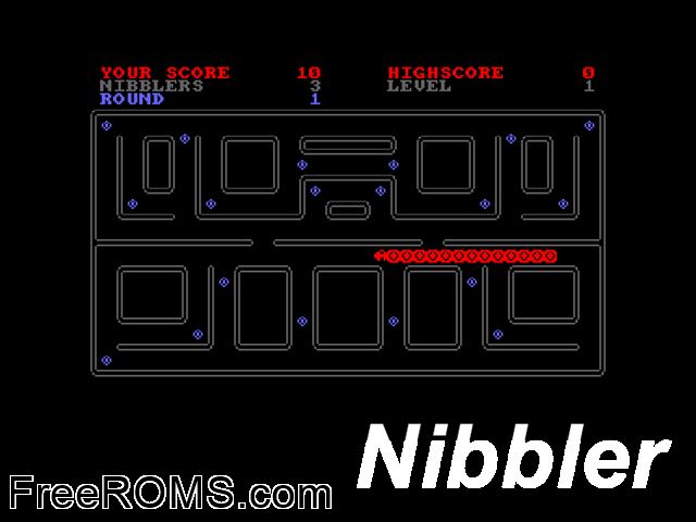 Nibbler (UK) (1984) Amstrad CPC game showing 3D box cover and gameplay screenshot