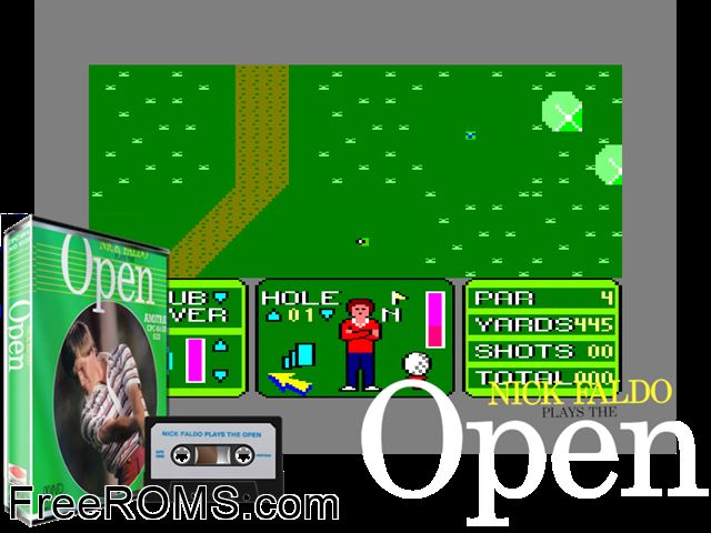 Nick Faldo Plays the Open (UK) (1986) Amstrad CPC game showing 3D box cover and gameplay screenshot