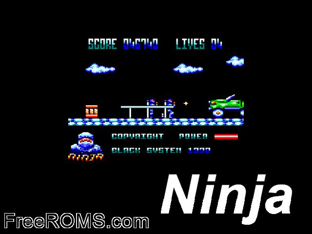Ninja (UK) (1990) Amstrad CPC game showing 3D box cover and gameplay screenshot