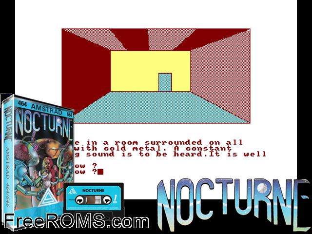 Nocturne (UK) (1986) Amstrad CPC game showing 3D box cover and gameplay screenshot