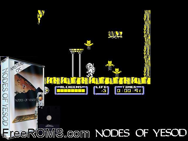 Nodes of Yesod (UK) (1986) Amstrad CPC game showing 3D box cover and gameplay screenshot