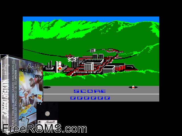 Nuclear Defense (UK) (1986) Amstrad CPC game showing 3D box cover and gameplay screenshot