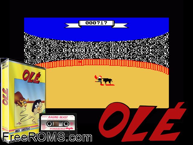 Ole (F) (1985) Amstrad CPC game showing 3D box cover and gameplay screenshot
