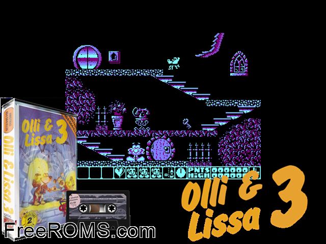 Olli and Lissa 3 - Candlelight Adventure (UK) (1989) Amstrad CPC game showing 3D box cover and gameplay screenshot