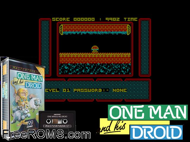 One Man and His Droid (UK) (1985) [a1] Amstrad CPC game showing 3D box cover and gameplay screenshot