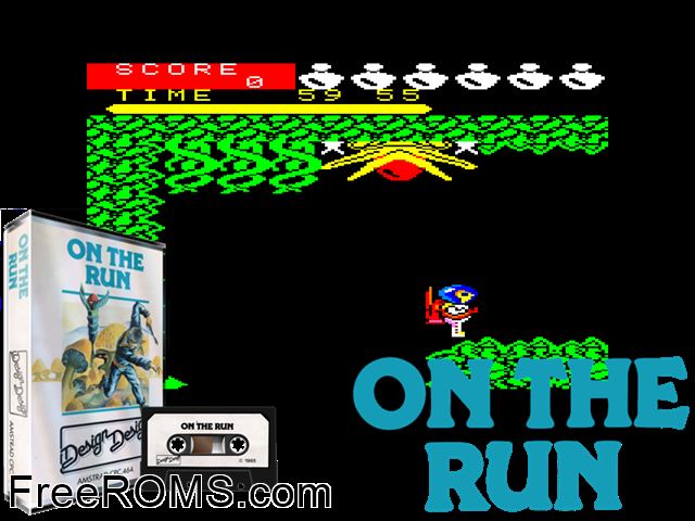 On The Run (UK) (1985) Amstrad CPC game showing 3D box cover and gameplay screenshot