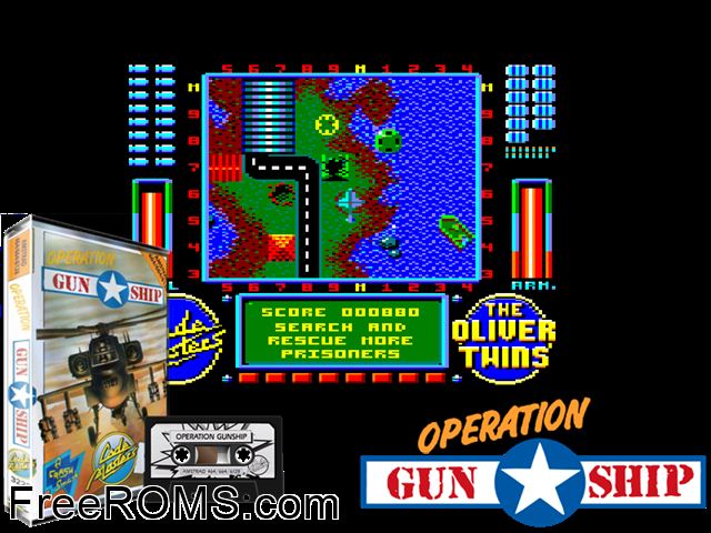 Operation Gunship (UK) (1989) Amstrad CPC game showing 3D box cover and gameplay screenshot