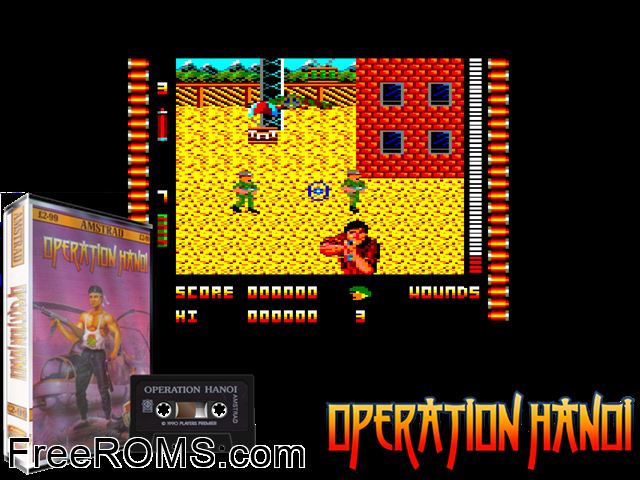 Operation Hanoi (UK) (1990) Amstrad CPC game showing 3D box cover and gameplay screenshot