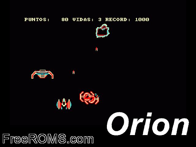 Orion (S) (19xx) Amstrad CPC game showing 3D box cover and gameplay screenshot