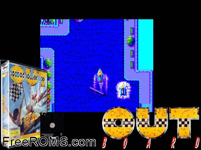 Outboard (F) (1990) Amstrad CPC game showing 3D box cover and gameplay screenshot