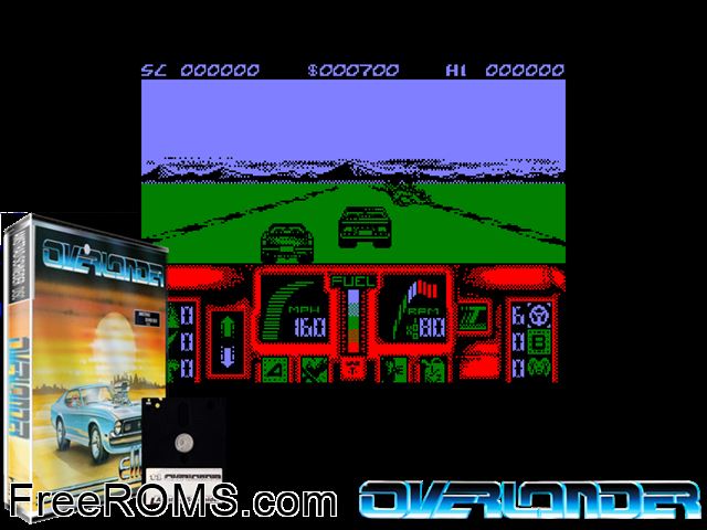 Overlander (UK) (1988) Amstrad CPC game showing 3D box cover and gameplay screenshot