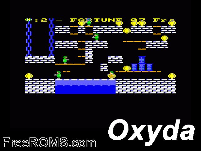 Oxyda (F) (1987) Amstrad CPC game showing 3D box cover and gameplay screenshot