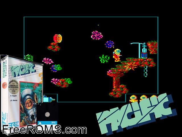 Pacific (UK,F,G) (1986) Amstrad CPC game showing 3D box cover and gameplay screenshot