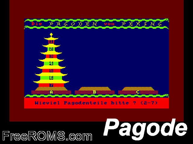 Pagode (G) (19xx) Amstrad CPC game showing 3D box cover and gameplay screenshot