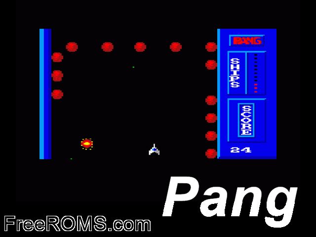 Pang (UK) (19xx) Amstrad CPC game showing 3D box cover and gameplay screenshot