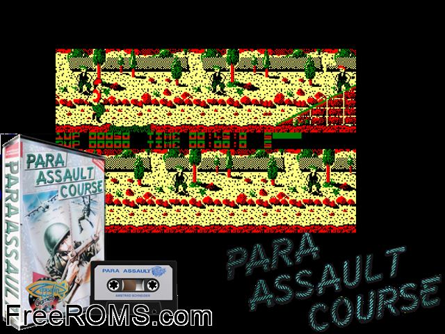 Para Assault Course (UK) (1988) Amstrad CPC game showing 3D box cover and gameplay screenshot
