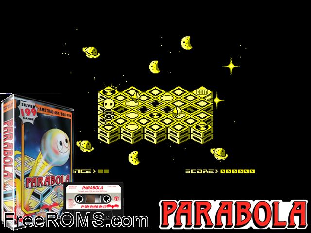 Parabola (UK) (1986) Amstrad CPC game showing 3D box cover and gameplay screenshot
