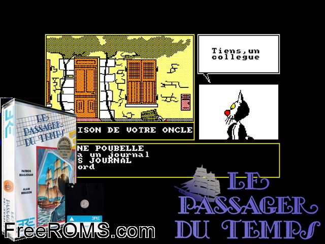 Passager du Temps, Le (F) (1987) (Disk 1 of 2) Amstrad CPC game showing 3D box cover and gameplay screenshot
