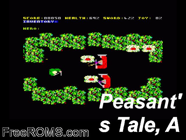 Peasant's Tale, A (UK) (1988) Amstrad CPC game showing 3D box cover and gameplay screenshot