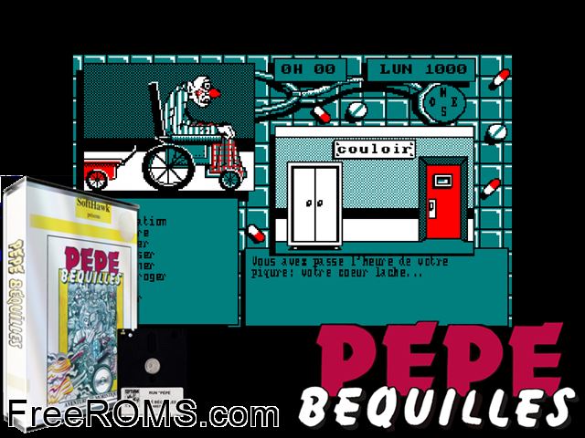 Pepe Bequilles (F) (1987) Amstrad CPC game showing 3D box cover and gameplay screenshot