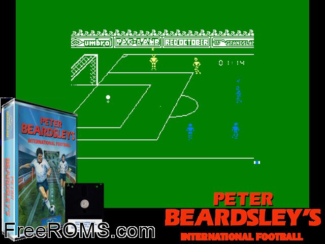 Peter Beardsley's Soccer (UK) (1989) Amstrad CPC game showing 3D box cover and gameplay screenshot