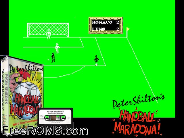 Peter Shilton's Handball Maradona (UK) (1987) Amstrad CPC game showing 3D box cover and gameplay screenshot