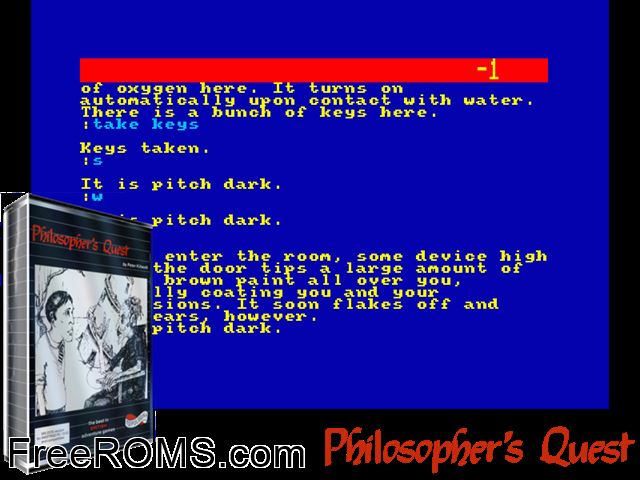 Philosopher's Quest (UK) (1987) Amstrad CPC game showing 3D box cover and gameplay screenshot