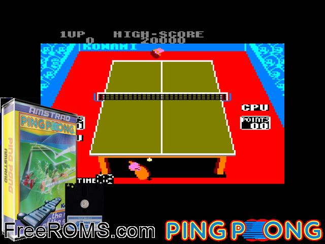 Ping-Pong (UK) (1985) Amstrad CPC game showing 3D box cover and gameplay screenshot