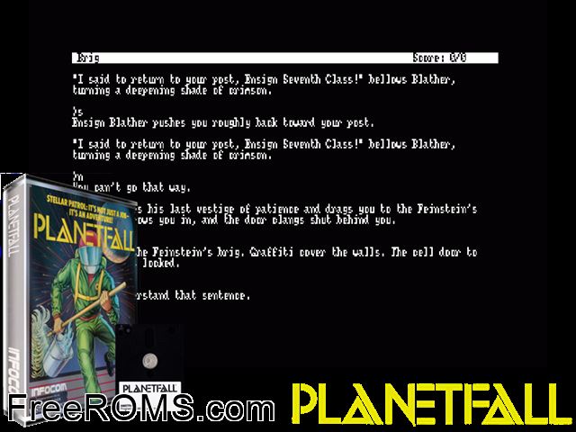 Planet Fall (UK) (1984) Amstrad CPC game showing 3D box cover and gameplay screenshot