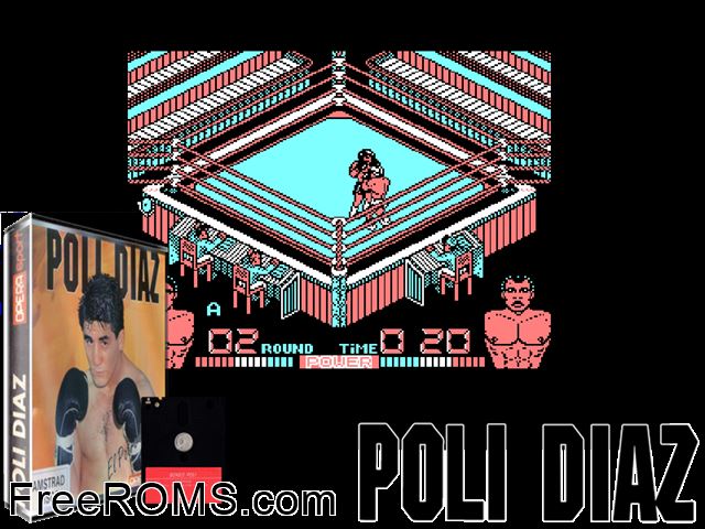Poli Diaz Boxeo (S) (1991) Amstrad CPC game showing 3D box cover and gameplay screenshot